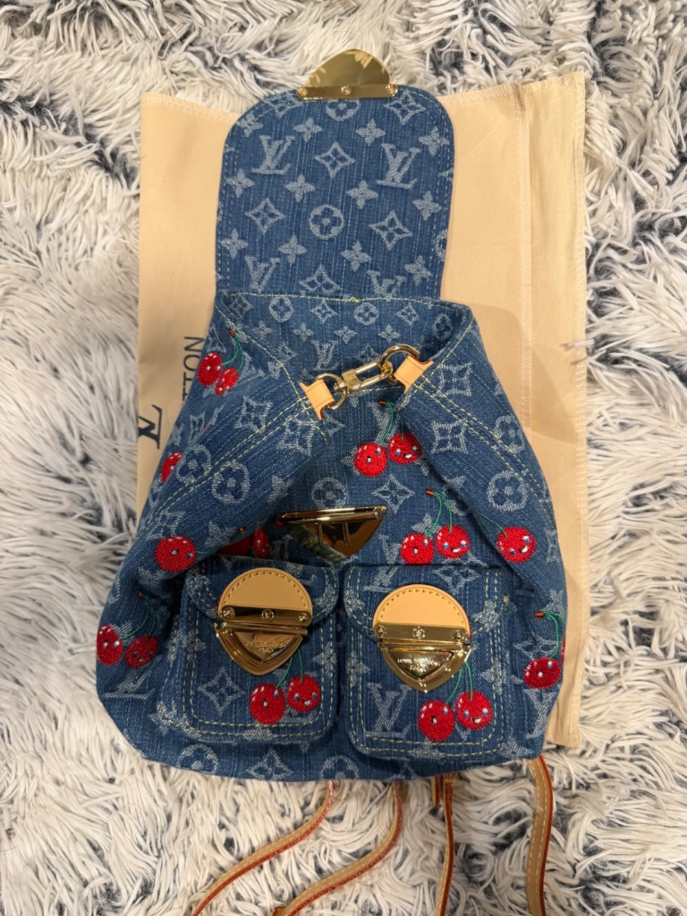 Denim Cherry Small Backpack Bag - Picture 6 of 6